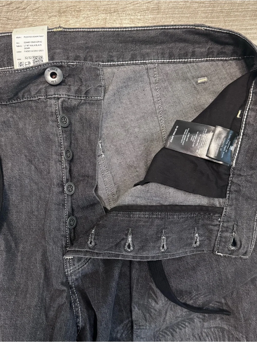 G Star Raw Palm Pleated Denim Pants Gray Wash NWT Button Fly Mens 35x30